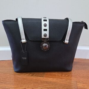Cromia Chic Italian Black Shoulder Bag/Tote with Silver Accents